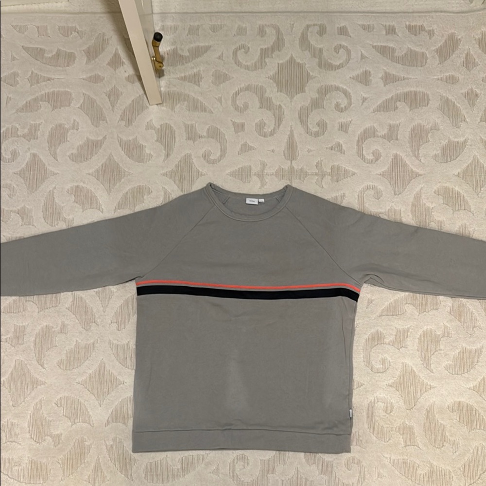 Gray Sweater with Black and Red Stripe